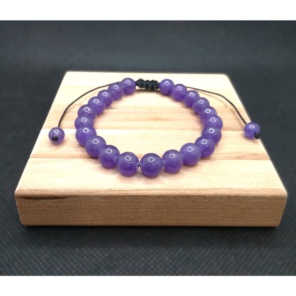Artisan Amethyst Stone Bracelet Purple Adjustable Cord Stackable Beaded Unisex - Picture 3 of 7